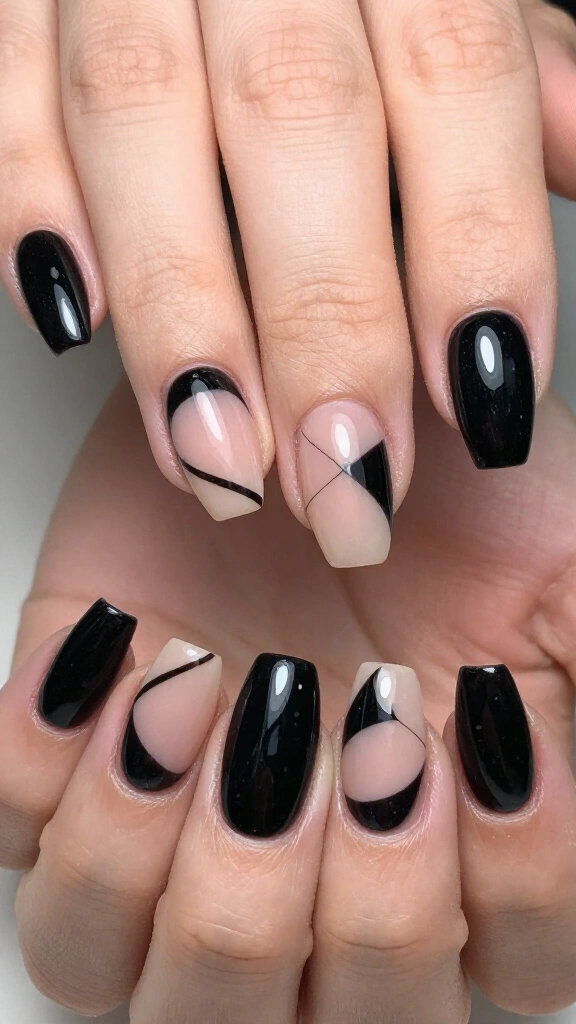 High-gloss minimalist black negative space