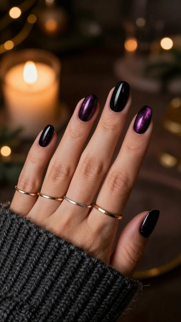 Plum velvet cat-eye nails
