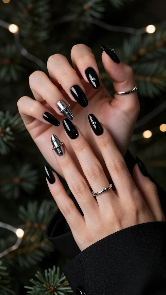 Pierced jet-black coffin nails