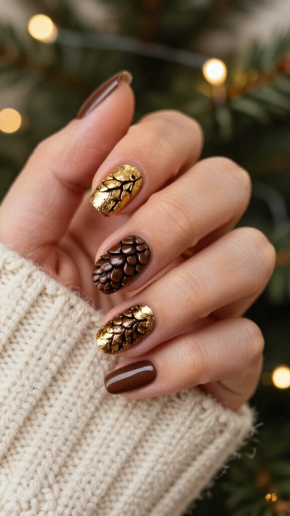 Realistic pinecone texture with gold leaf