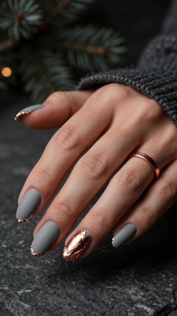 Burnished copper foil on matte slate