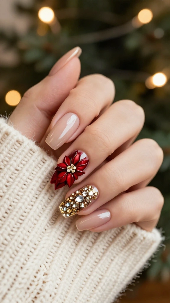 3D poinsettia petals with crystal centers