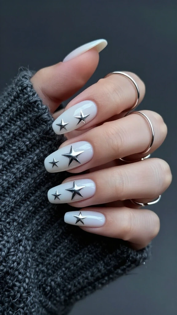 Bleached bone white with chrome starbursts
