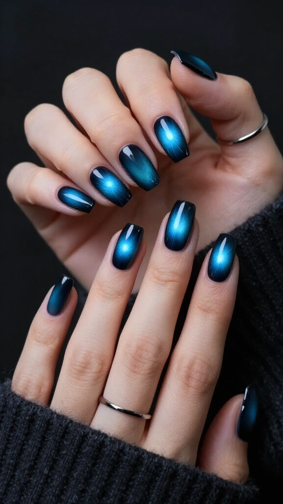 Petrol blue aura nails
