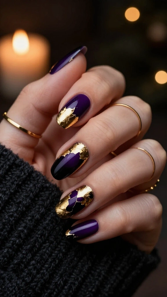 Dark amethyst with cracked gold foil