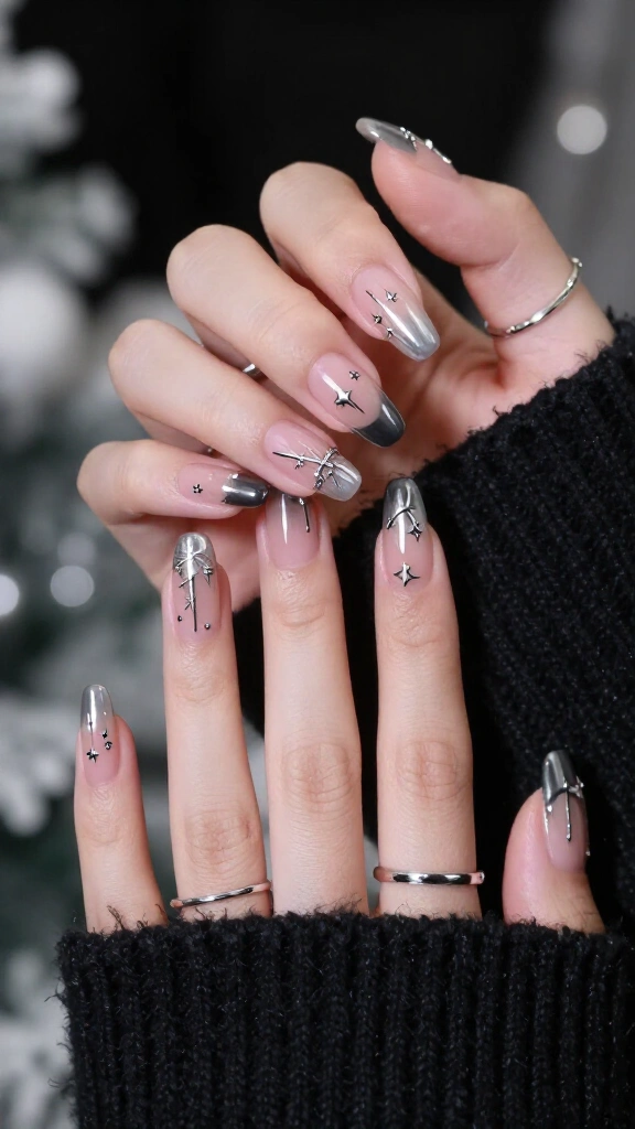 Naked nails with metallic doodles