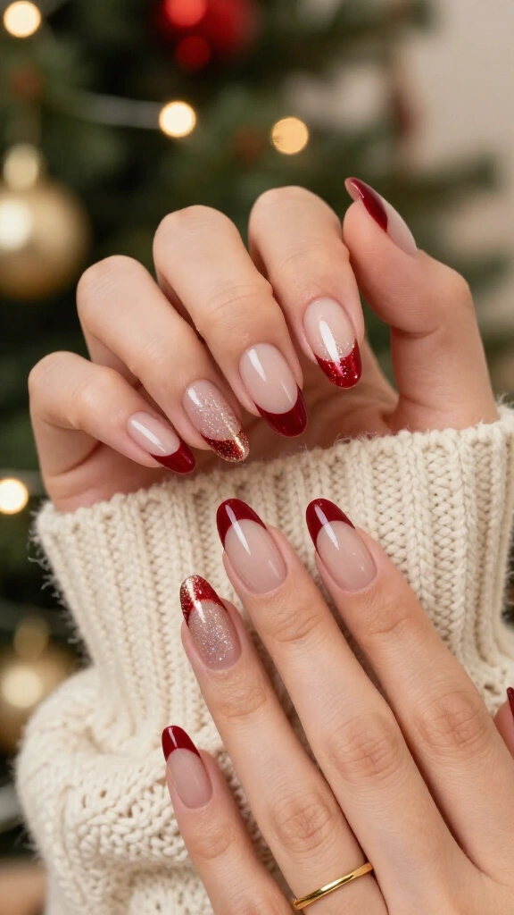 Classic Crimson Velvet French Tips