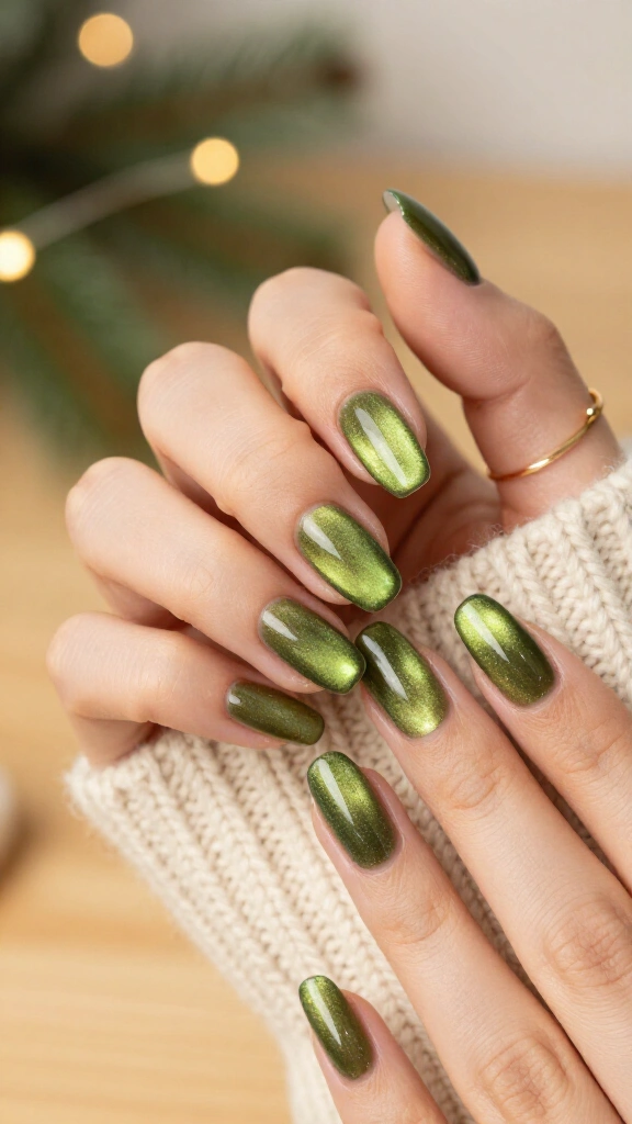 Velvet Green Cat-Eye Nails