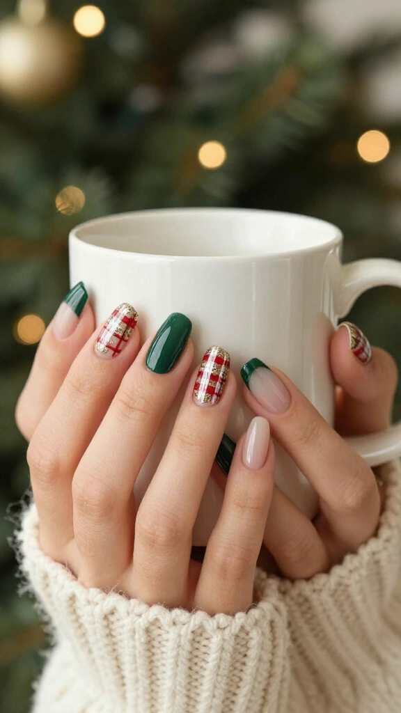 Cozy Tartan Plaid French Tips