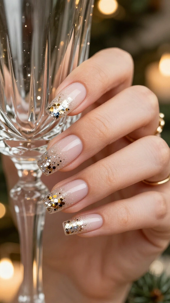 Sparkling Champagne Glitter Ombre French