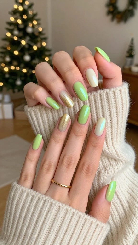Chrome Lime Glazed Nails