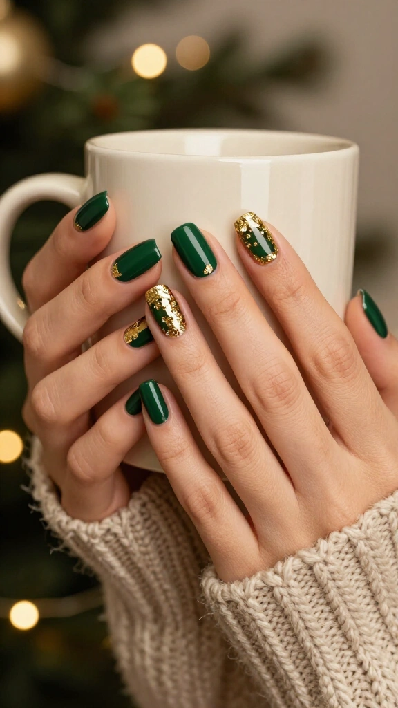 Emerald Green and Gold Flakes